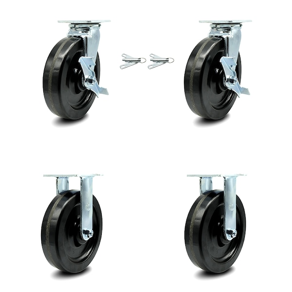 8 Inch Phenolic Caster Set with 2 Brakes/Swivel Lock 2 Rigid